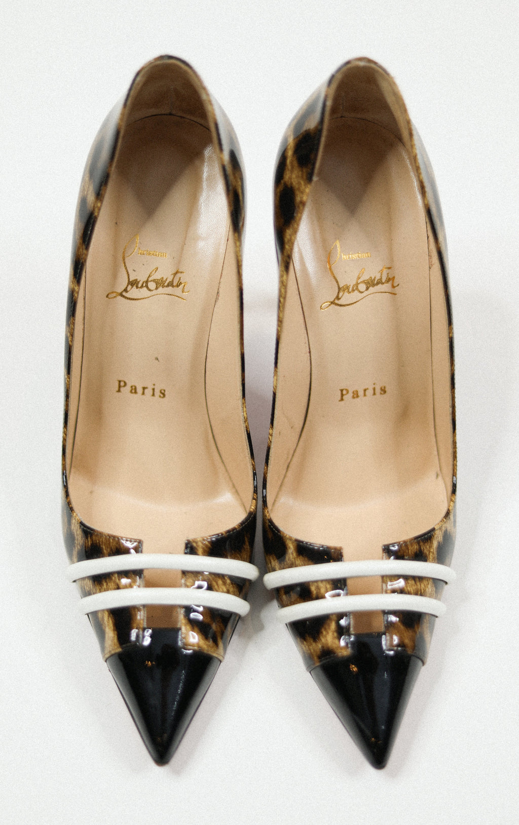 Christian Louboutin Patent Leather Leopard Print Pump Sz 38