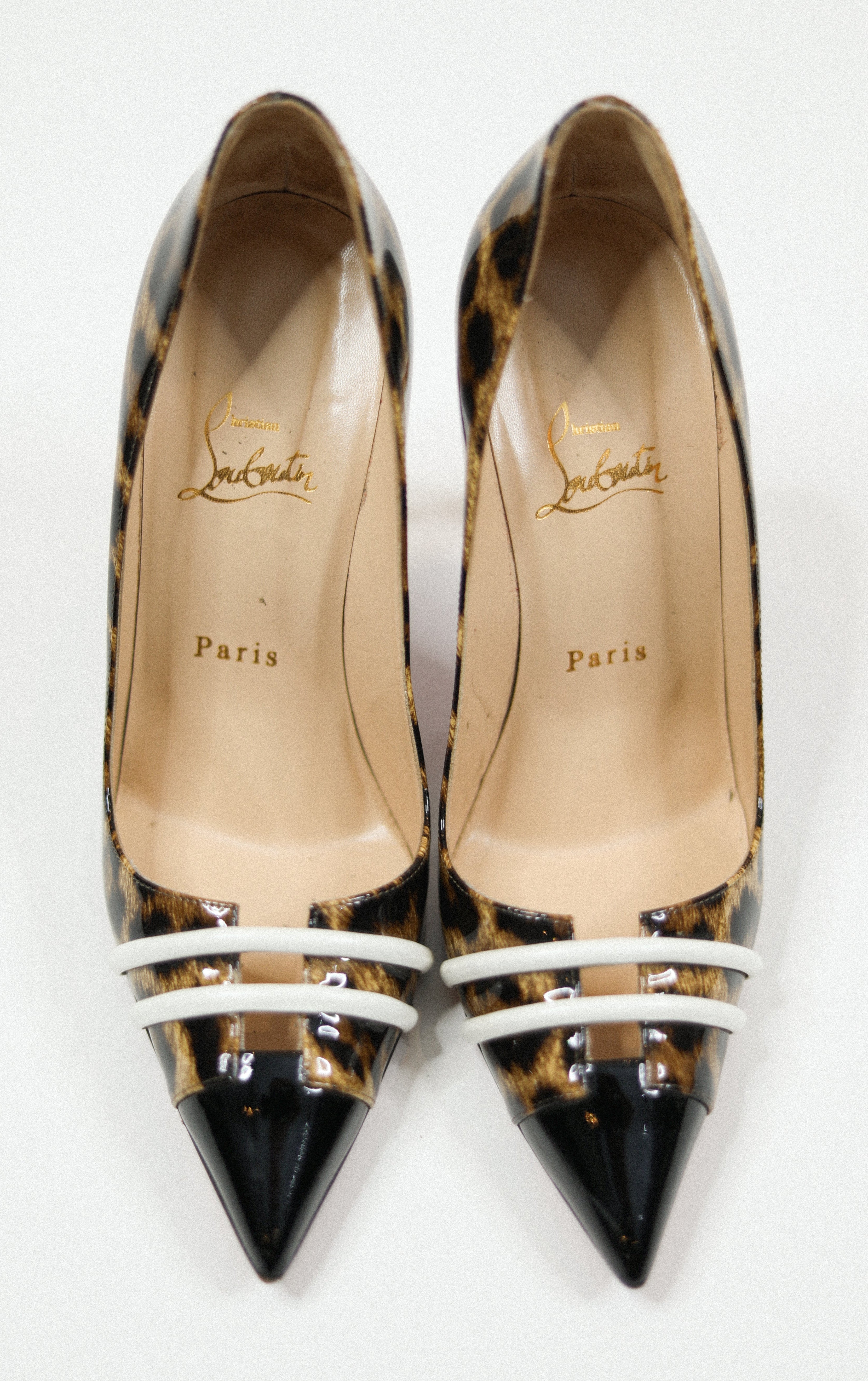 Christian Louboutin Patent Leather Leopard Print Pump Sz 38