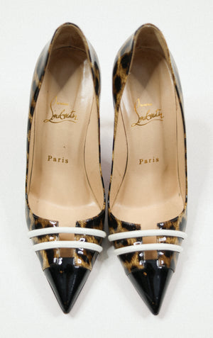Christian Louboutin Patent Leather Leopard Print Pump Sz 38