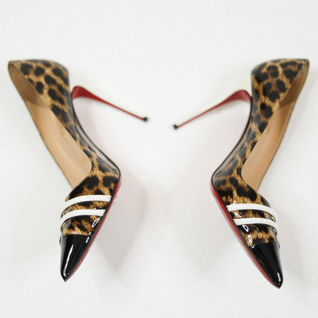 Christian Louboutin Patent Leather Leopard Print Pump Sz 38