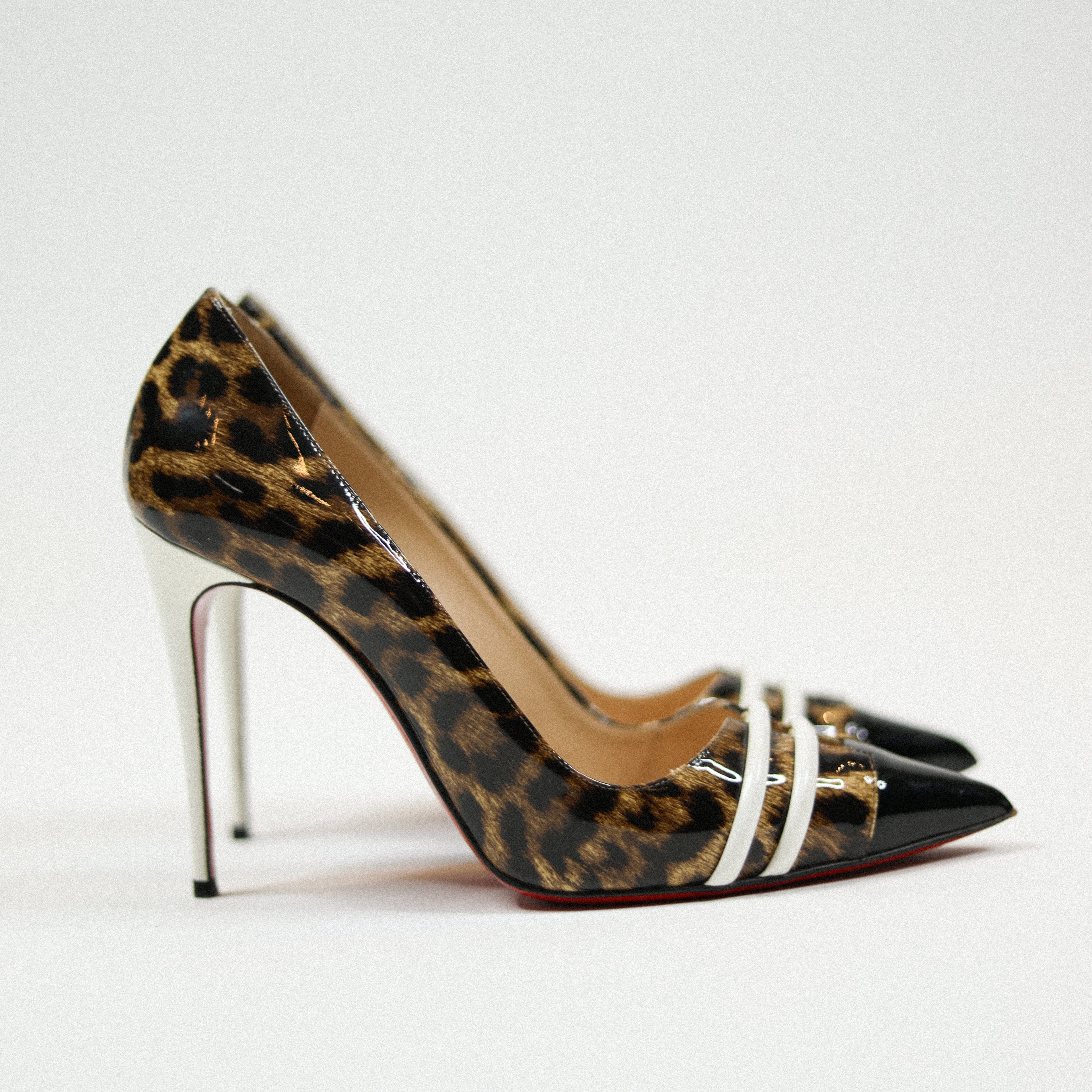 Christian Louboutin Patent Leather Leopard Print Pump Sz 38