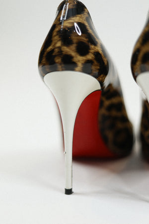 Christian Louboutin Patent Leather Leopard Print Pump Sz 38
