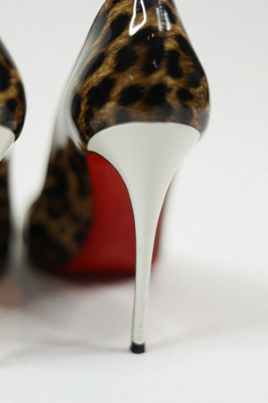 Christian Louboutin Patent Leather Leopard Print Pump Sz 38