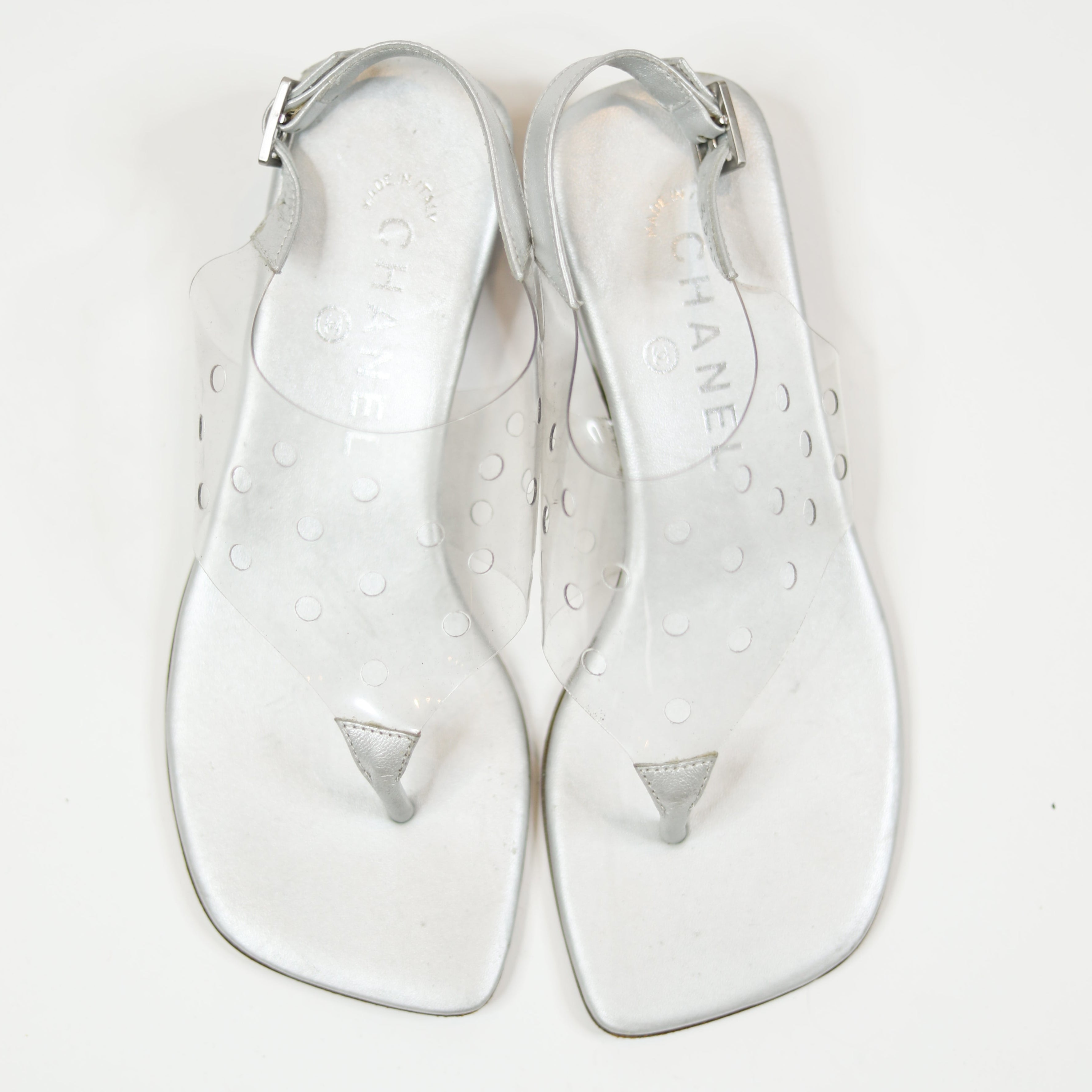 Vintage Chanel Clear/Metallic/Red Sandals Sz 35 1/2