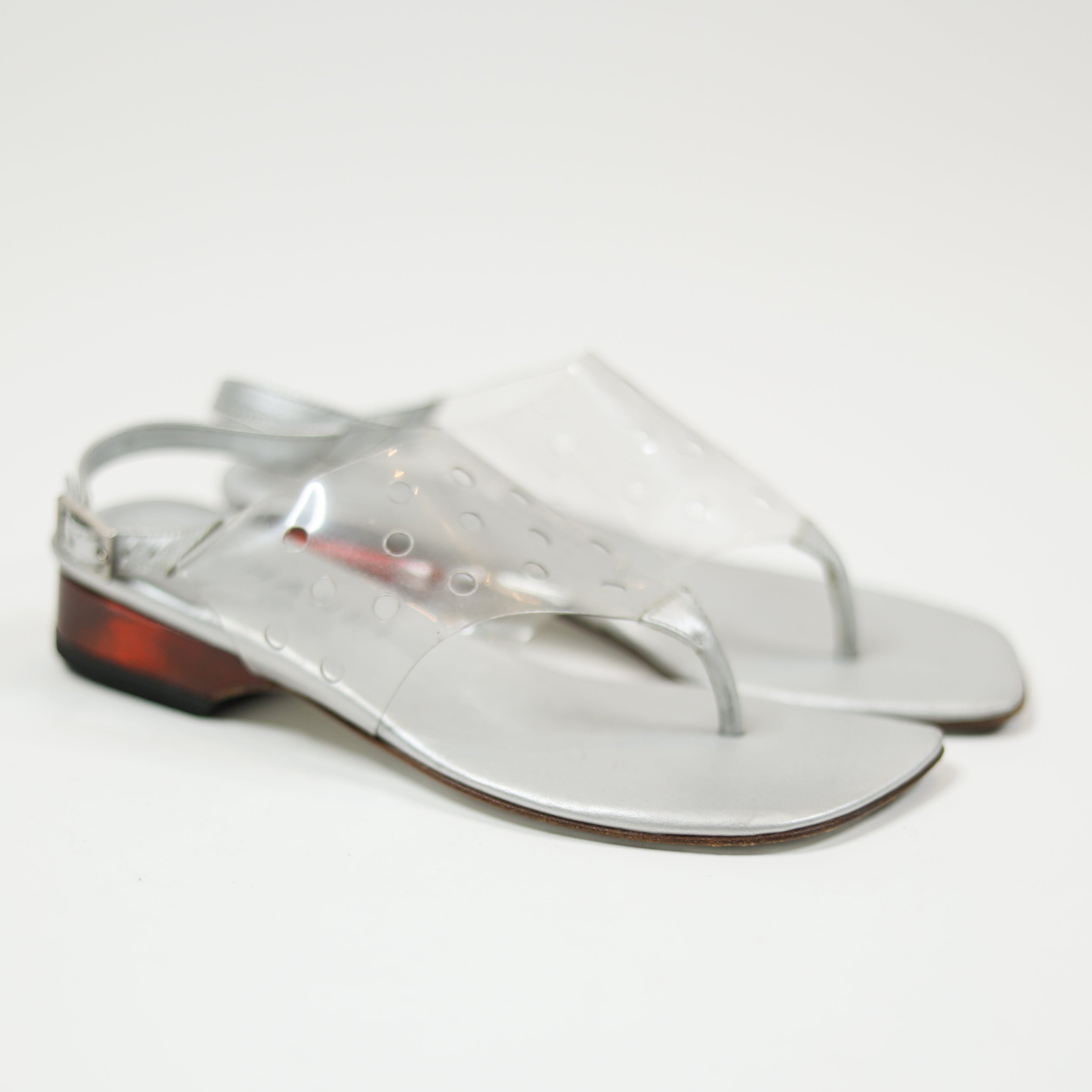 Vintage Chanel Clear/Metallic/Red Sandals Sz 35 1/2