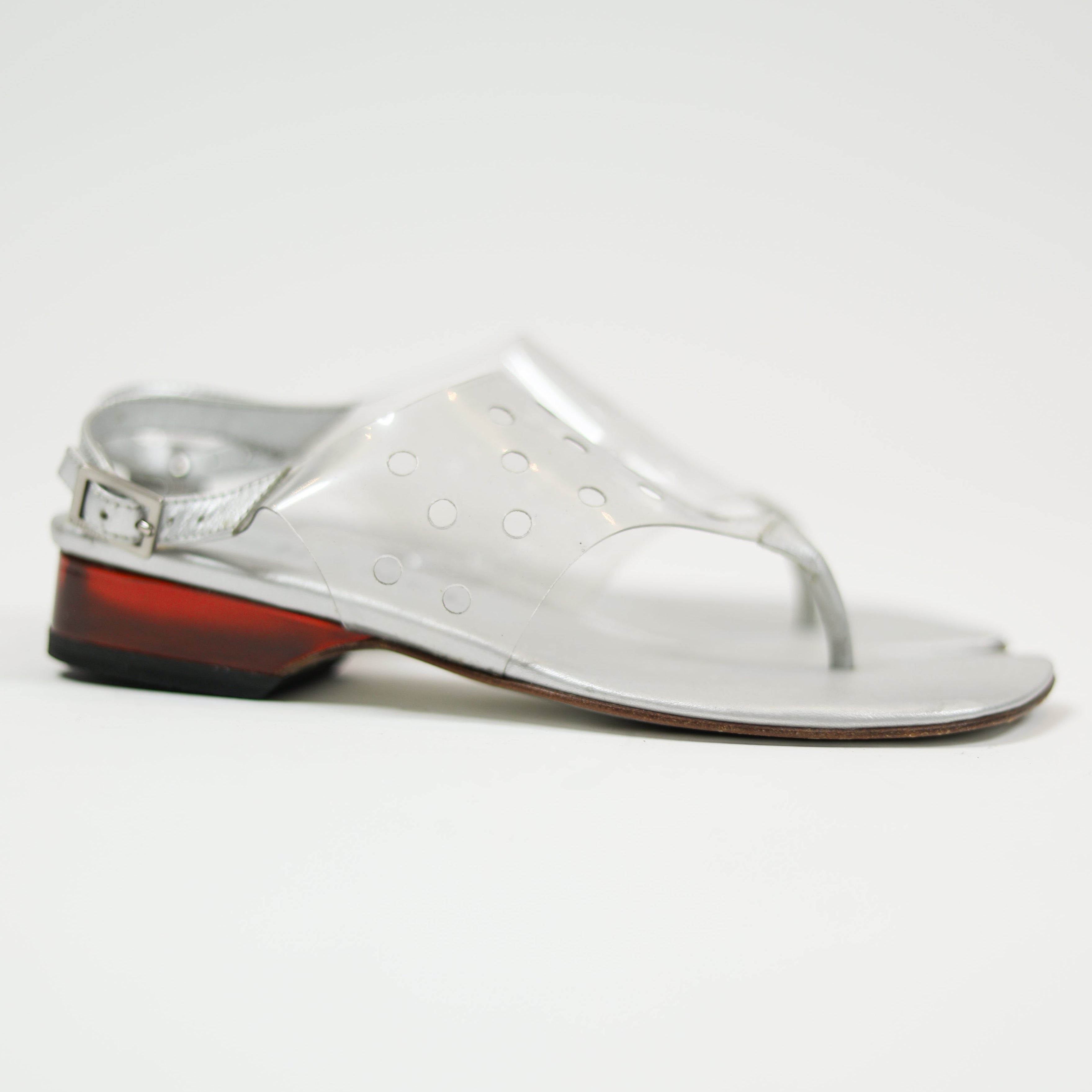 Vintage Chanel Clear/Metallic/Red Sandals Sz 35 1/2