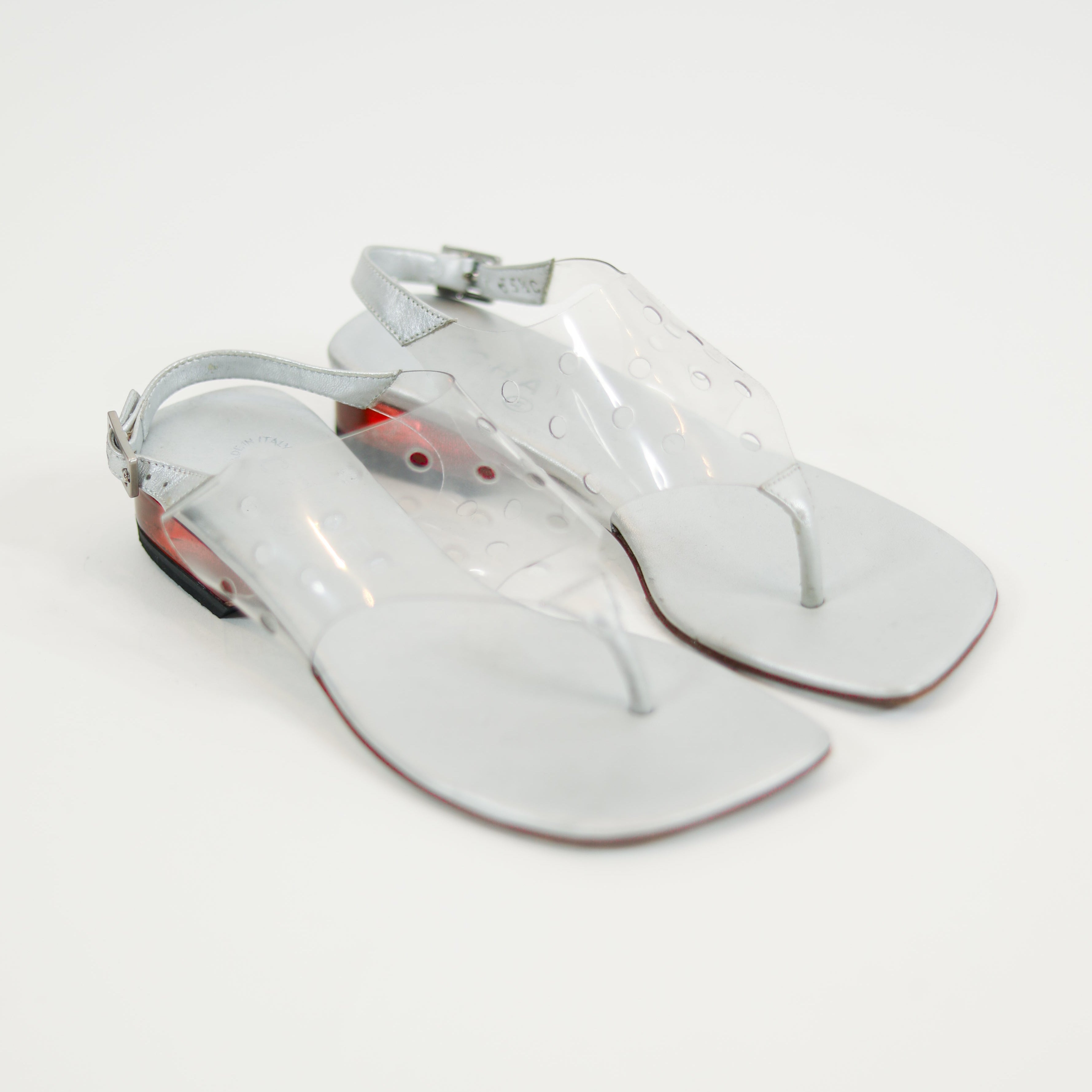 Vintage Chanel Clear/Metallic/Red Sandals Sz 35 1/2