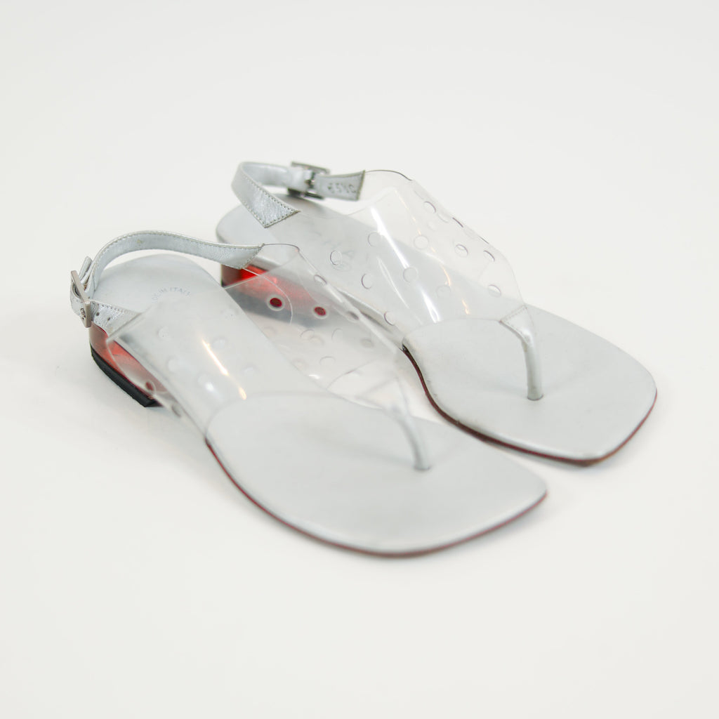 Vintage Chanel Clear/Metallic/Red Sandals Sz 35 1/2