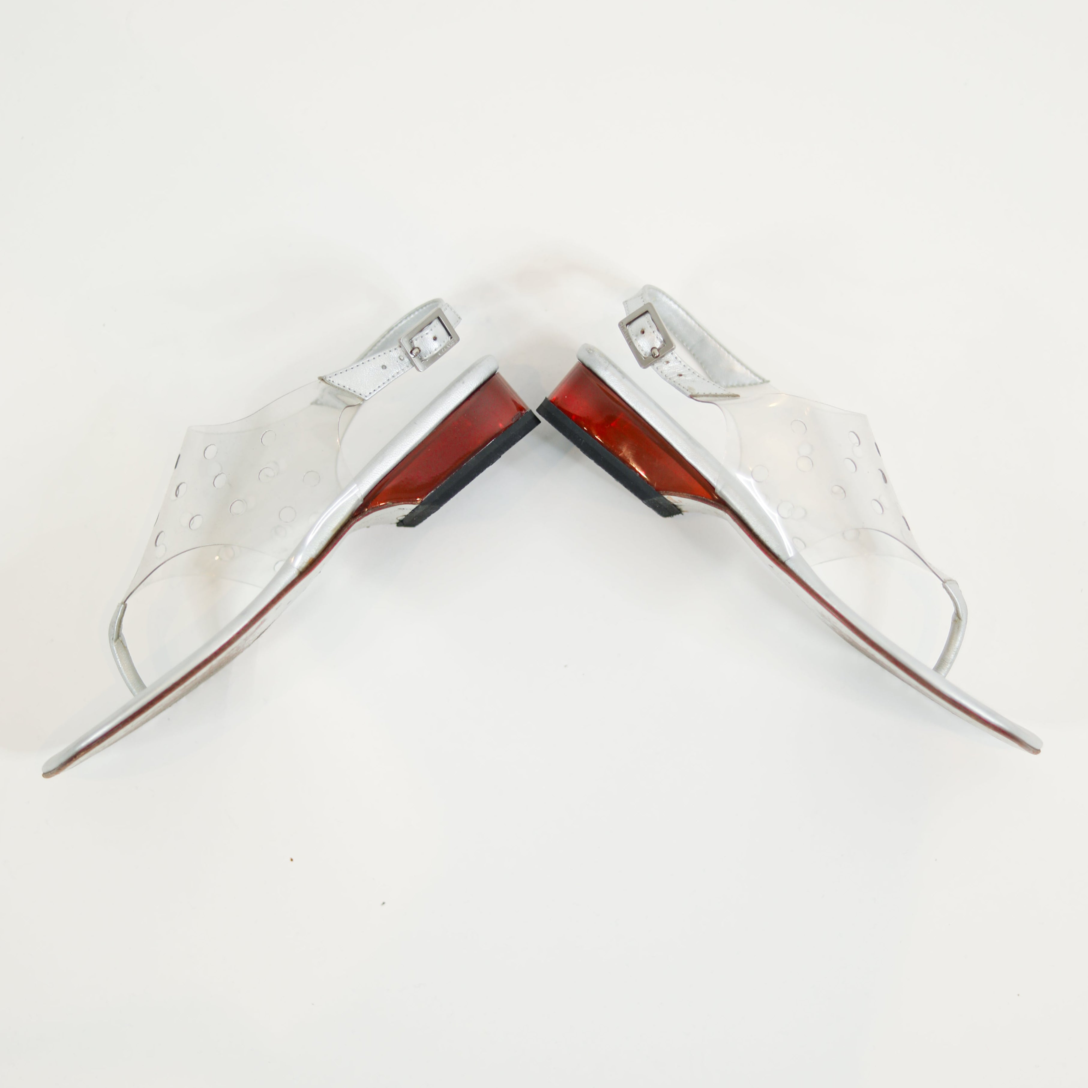 Vintage Chanel Clear/Metallic/Red Sandals Sz 35 1/2