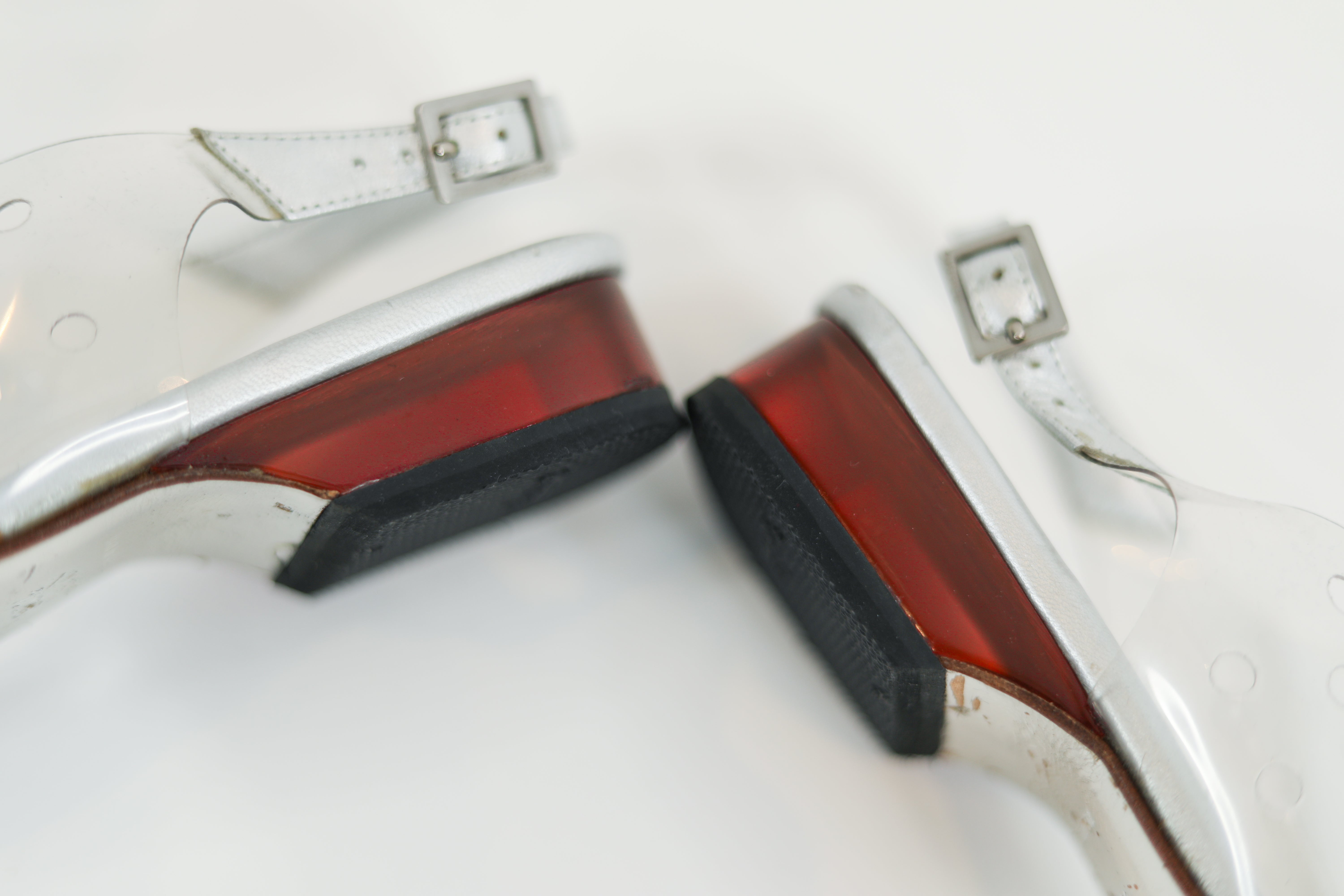 Vintage Chanel Clear/Metallic/Red Sandals Sz 35 1/2