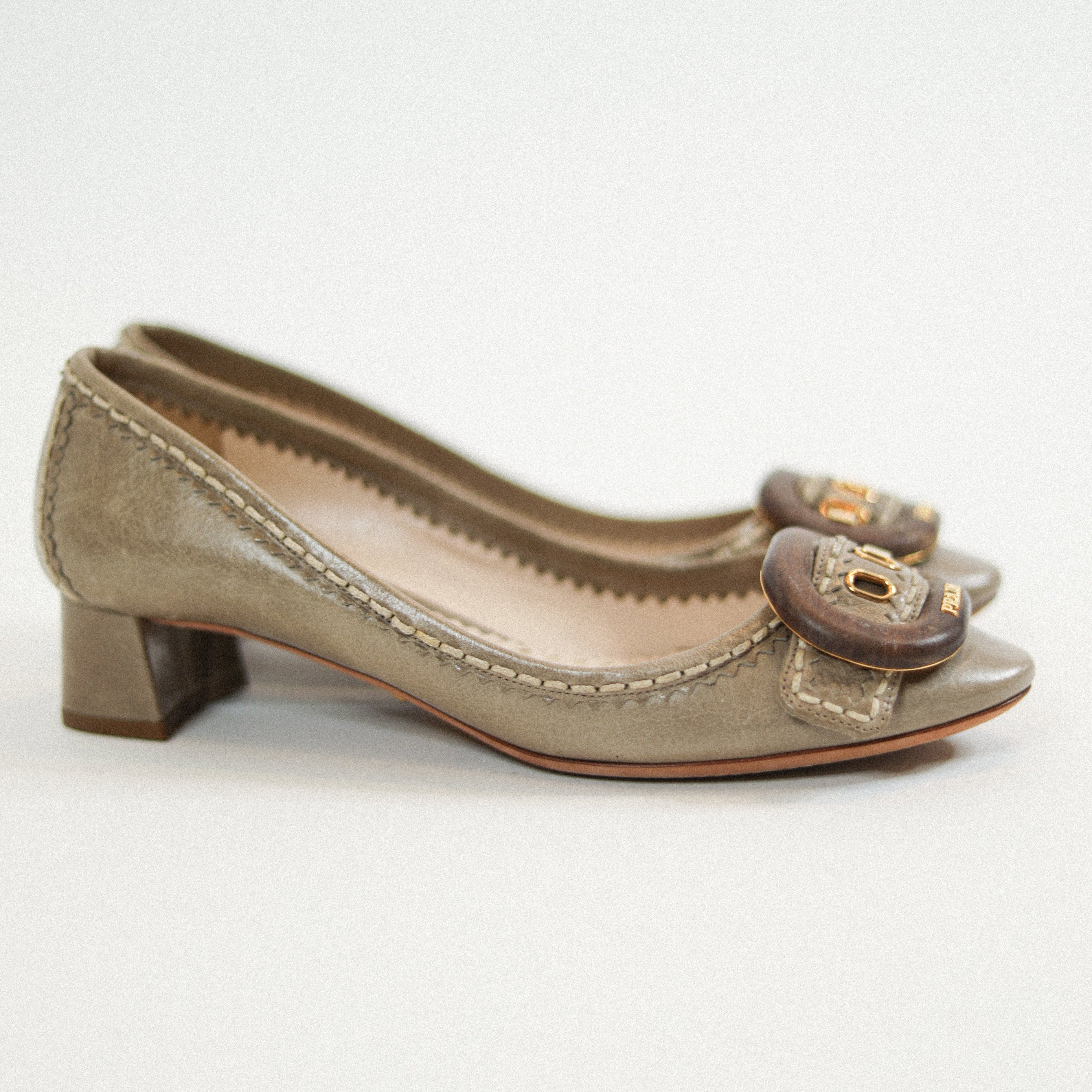 Prada Leather ballet Buckle Heel Sz 36