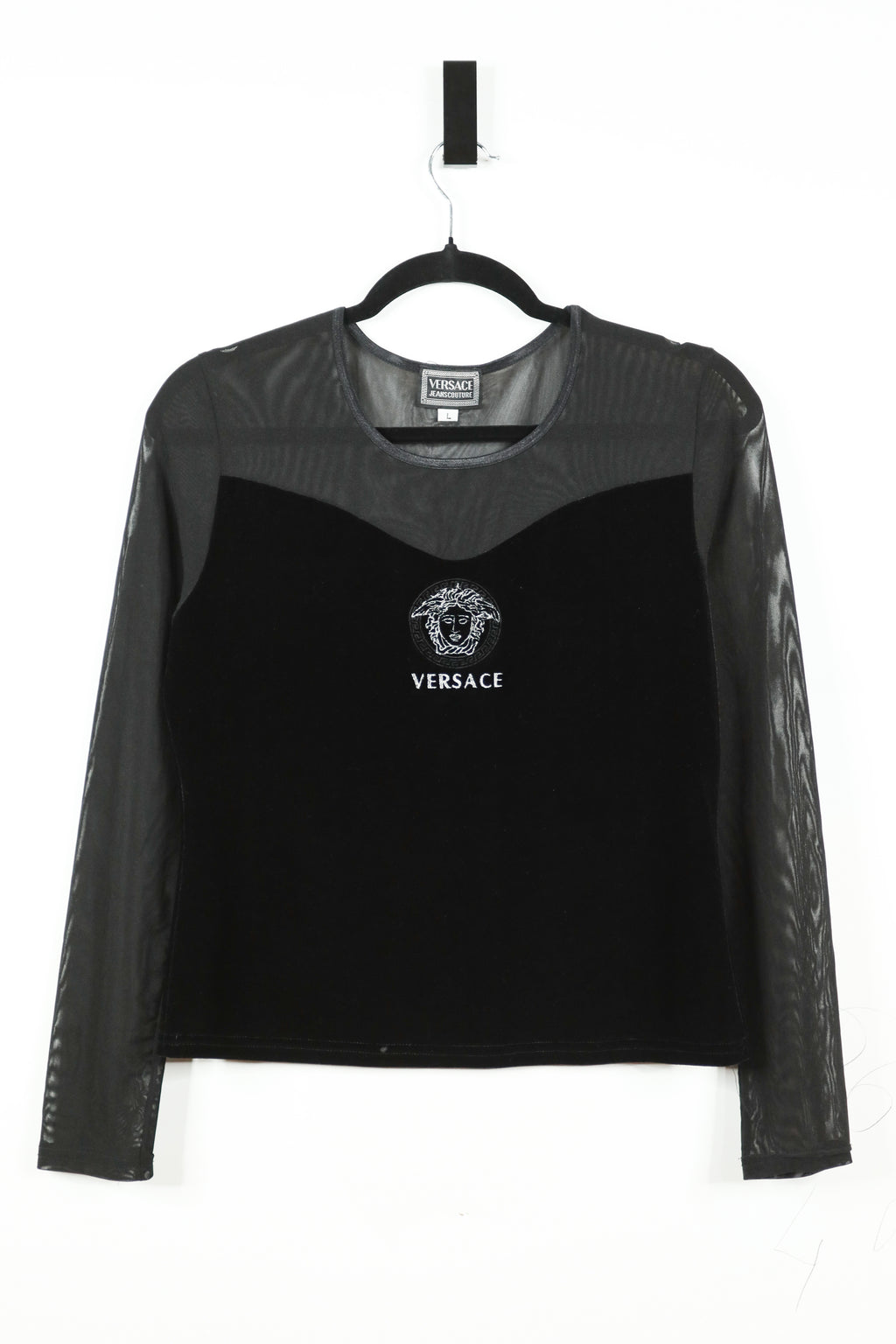 Vintage Versace Jeans Couture Velvet and Mesh Top Sz Large