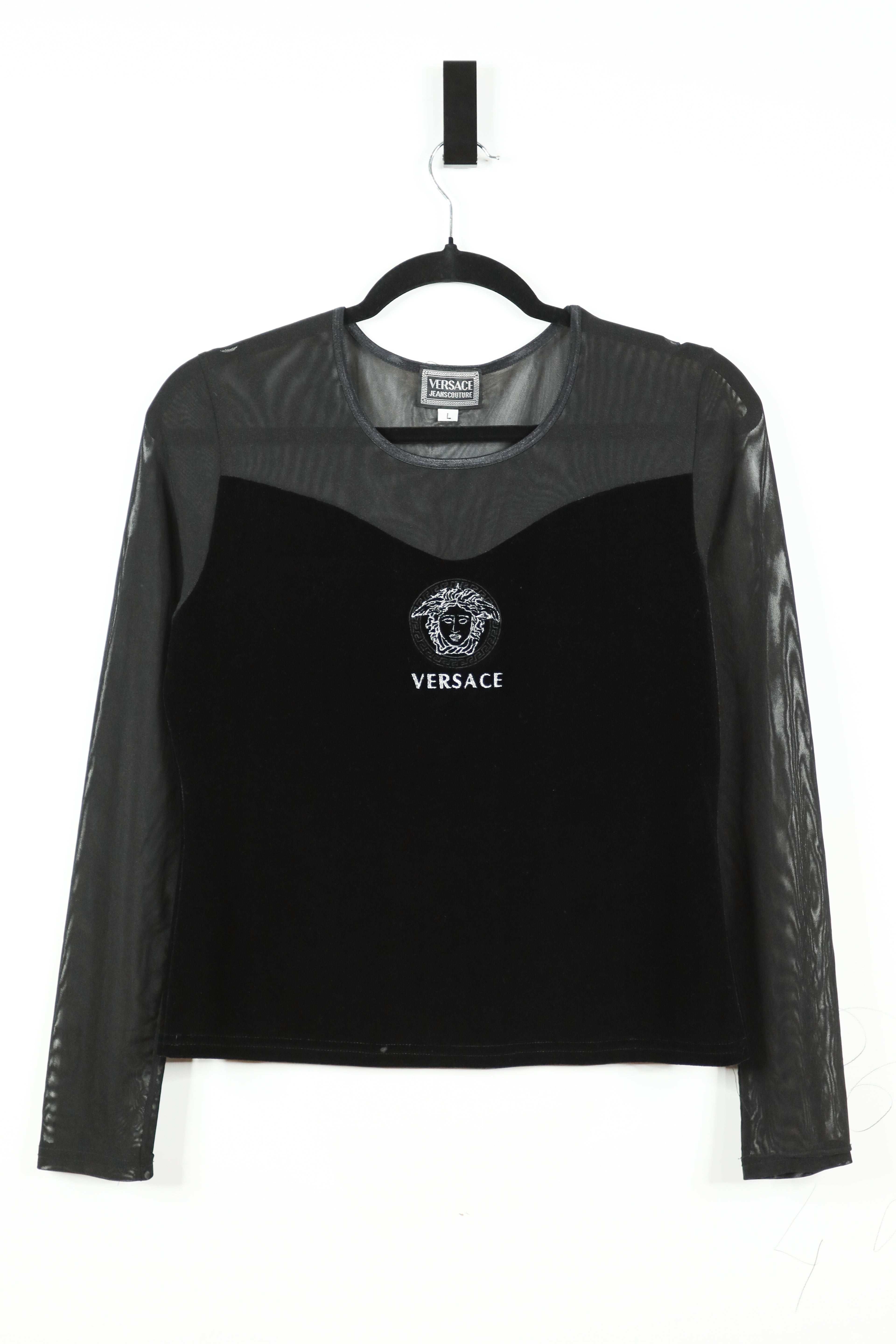 Vintage Versace Jeans Couture Velvet and Mesh Top Sz Large