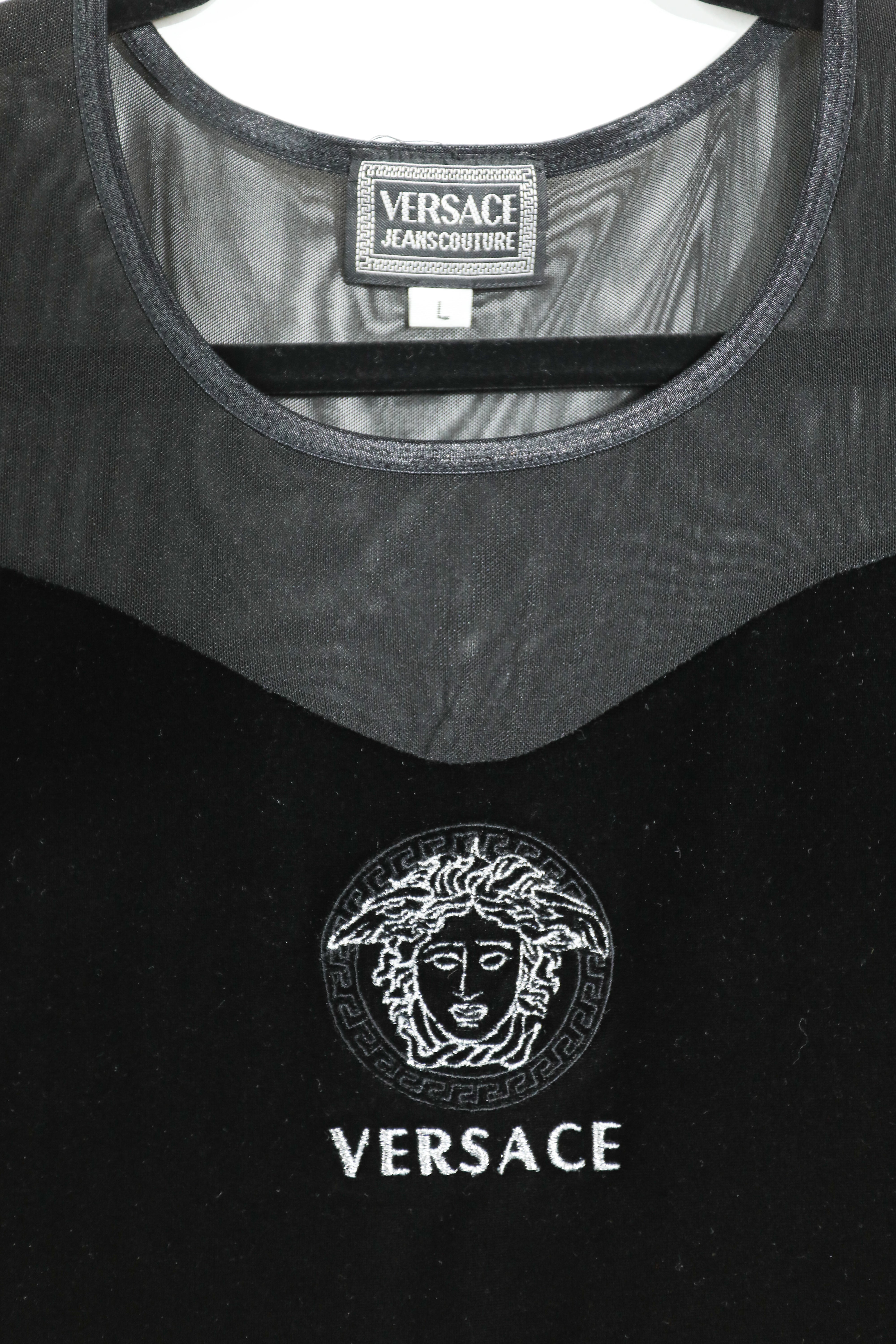 Vintage Versace Jeans Couture Velvet and Mesh Top Sz Large