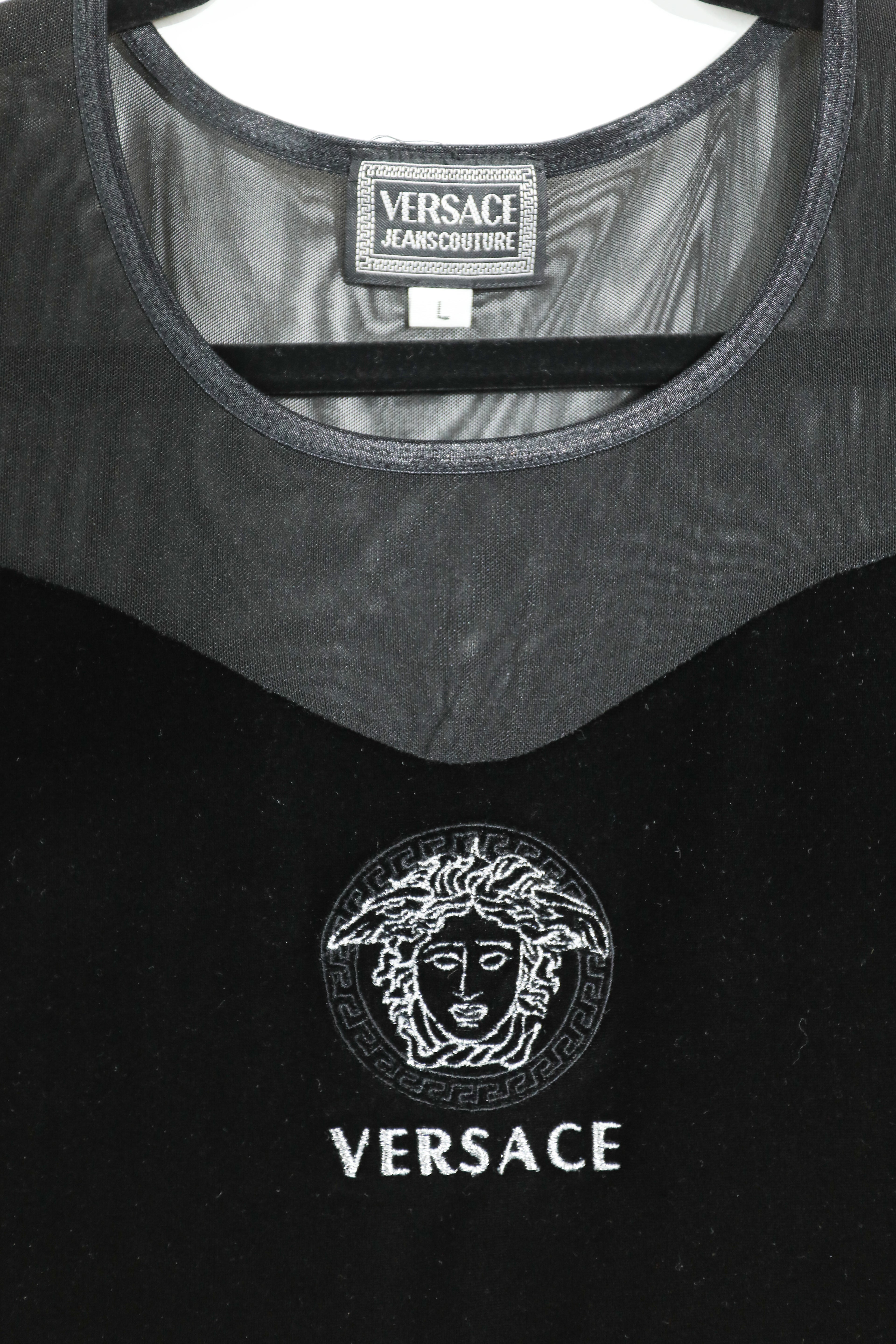 Vintage Versace Jeans Couture Velvet and Mesh Top Sz Large