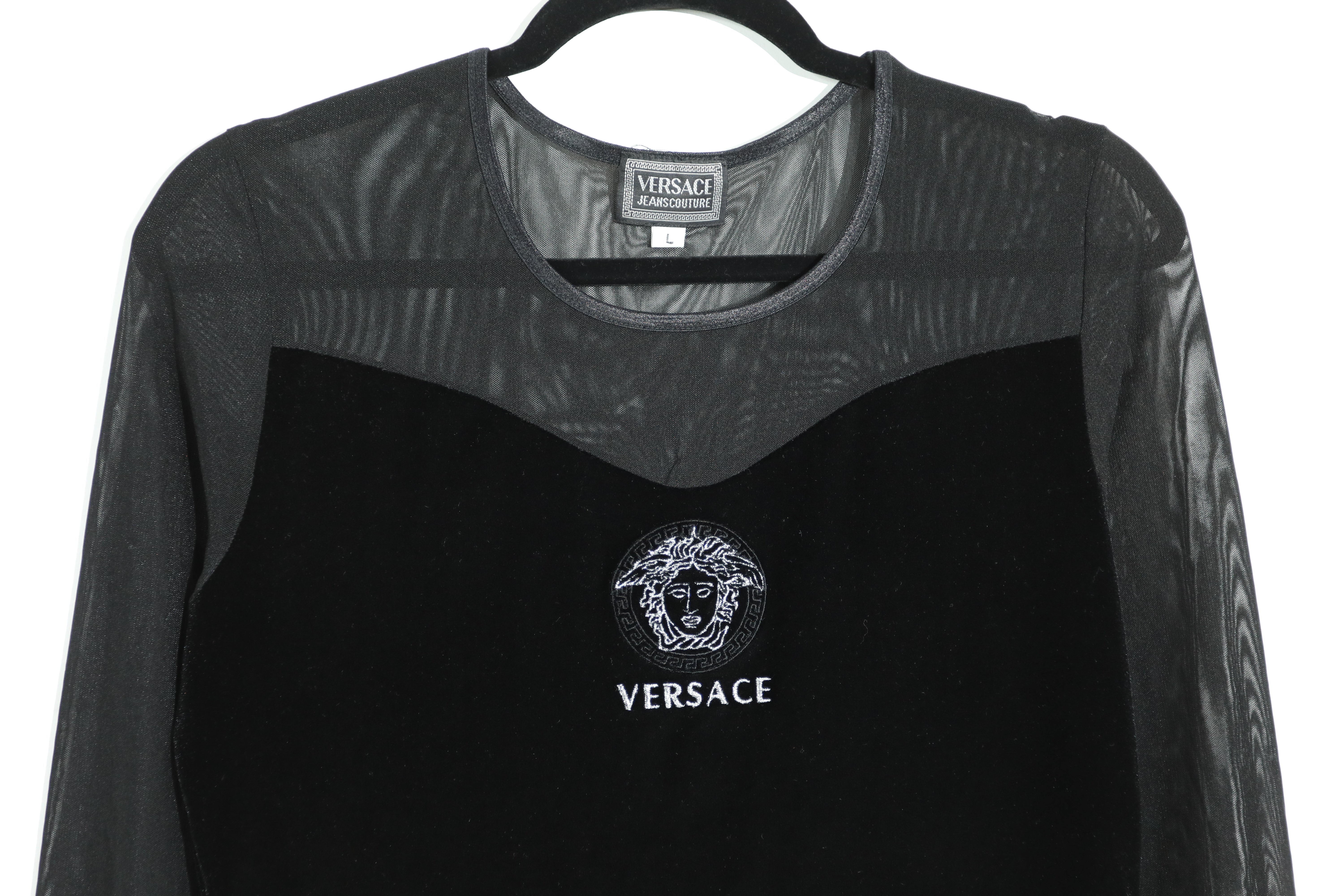 Vintage Versace Jeans Couture Velvet and Mesh Top Sz Large