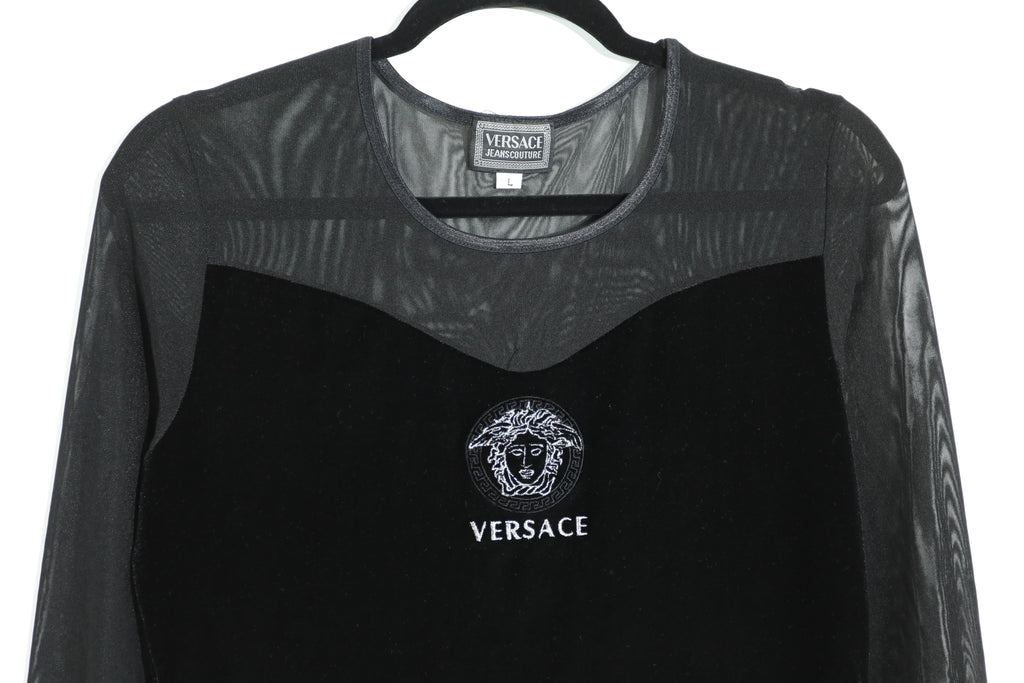 Vintage Versace Jeans Couture Velvet and Mesh Top Sz Large