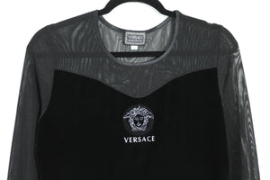 Vintage Versace Jeans Couture Velvet and Mesh Top Sz Large