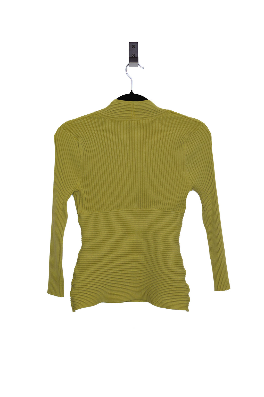 Mustard Yellow Ribbed Silk V-Neck Long Sleeve