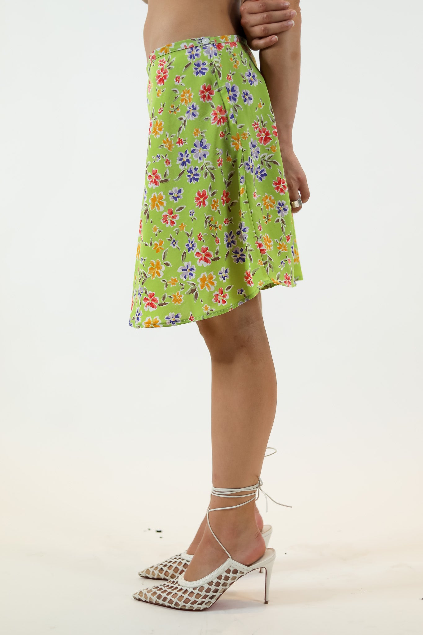 Green Floral Flowy Skirt