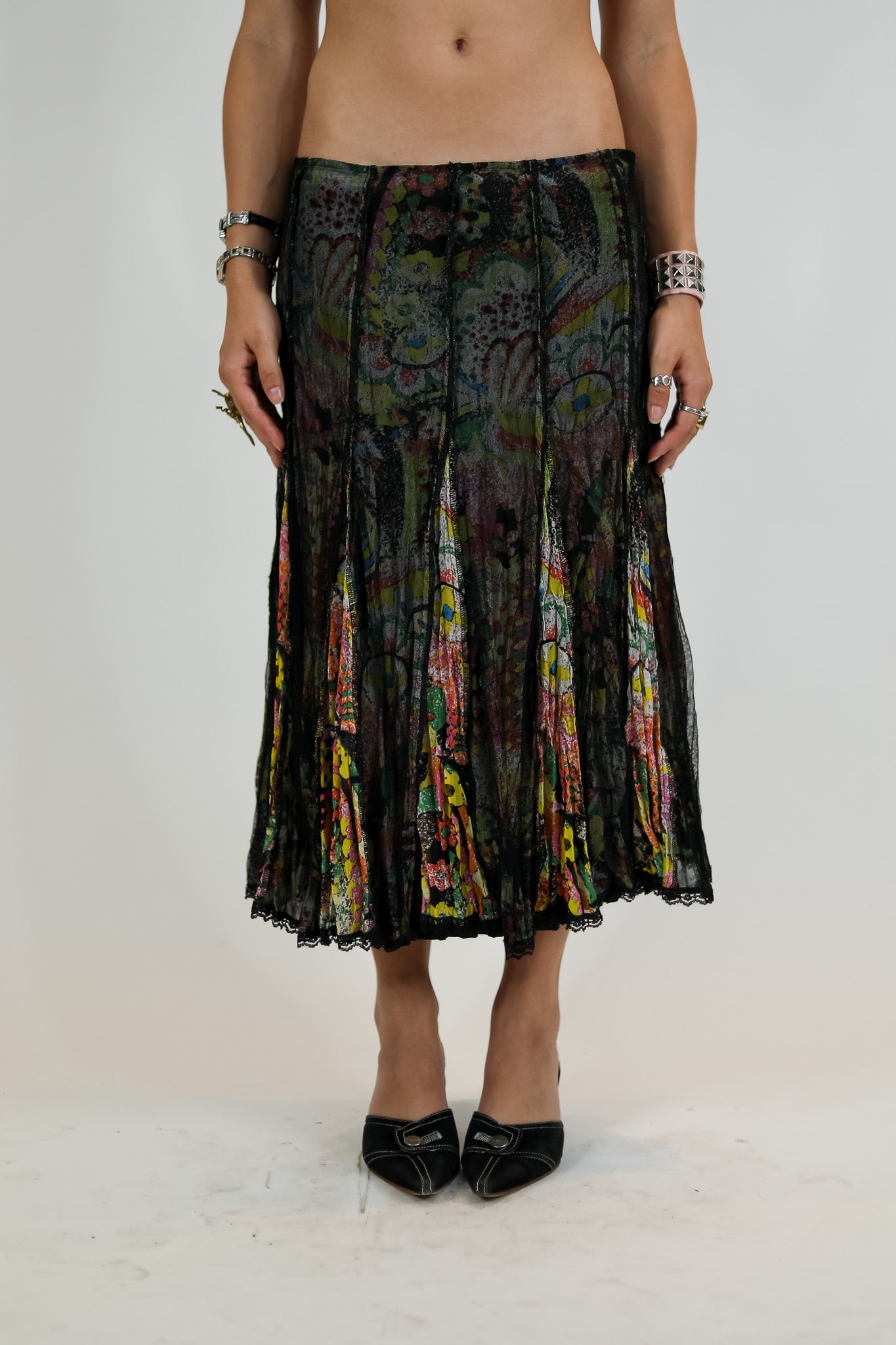 Alberto Makali Black Multicolor Print Skirt