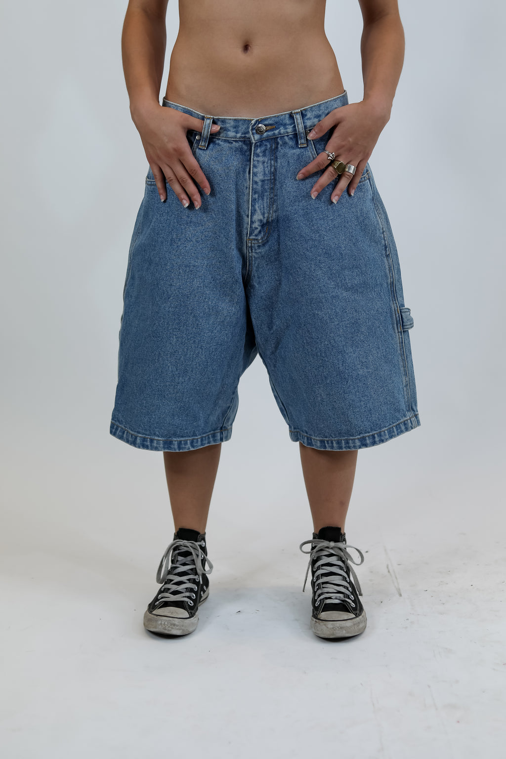 Blue Baggy Worker Jean Shorts