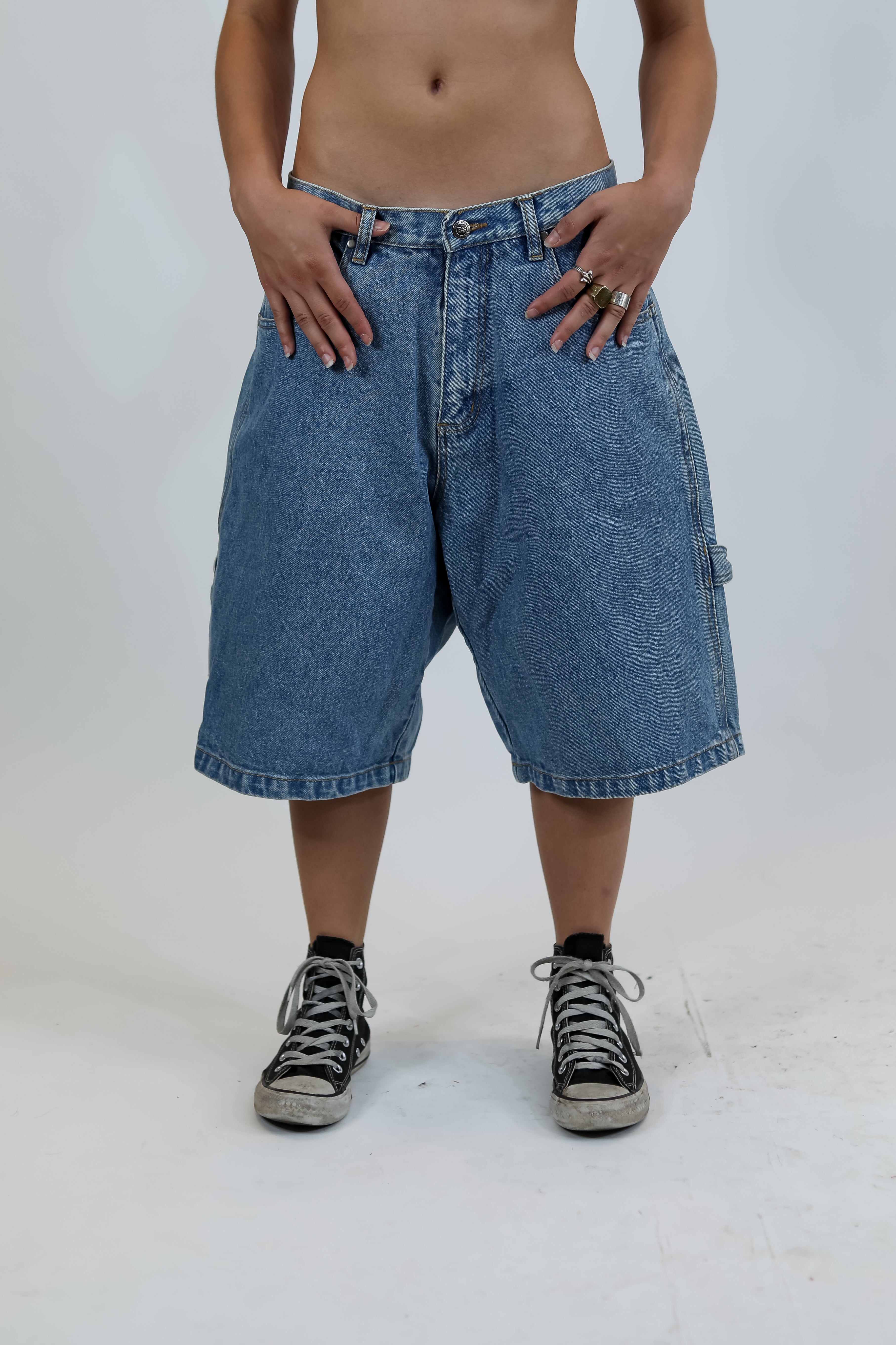 Blue Baggy Worker Jean Shorts